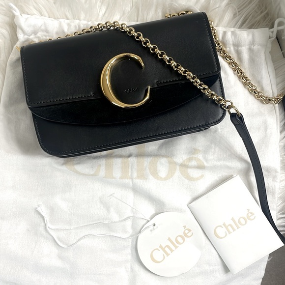 ✨ CHLOÉ C Leather Crossbody / Shoulder Bag – Black & Gold | Authenticated - Picture 3 of 14